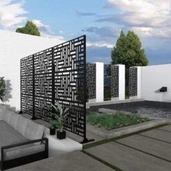 NewTown Decorative Privacy Screen Outdoor Divider With Stand, Featuring Precise Laser Cut,Metal Material-The Pop Home -Garden & Outdoors GUEST 402b4483 6f67 467d 85ee 95725215c813