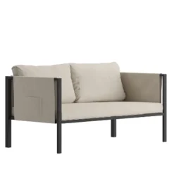 Flash Furniture Lea Indoor/Outdoor Loveseat With Cushions - Modern Steel Framed Chair With Storage Pockets -Garden & Outdoors GUEST 4307527a 7295 4c64 bb67 529fceb732b3 1