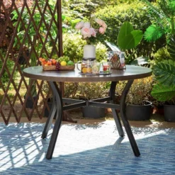 48" Metal Round Dining Table With 1.97" Umbrella Hole - Black - Captiva Designs