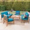 Perla 9pc Acacia Wood Patio Conversation Set - Teak/Blue - Christopher Knight Home -Garden & Outdoors GUEST 43e7c0cb 969e 4169 b279 046a5d72886a