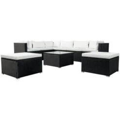 9pc Wicker Patio Set With Cushions - Black/Beige - GODEER -Garden & Outdoors GUEST 4494d96f cc23 4e81 a9c0 ef262d012193