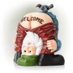 22" Mooning "Welcome" Gnome With Bird Polyresin Statue Outdoor - Alpine Corporation -Garden & Outdoors GUEST 44bf4988 7568 4020 aa2d 699adb31b457