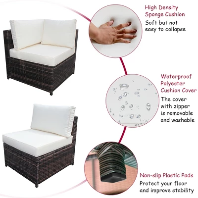 Costway 6PCS Rattan Furniture Set Conversation Cushioned Sofa Armrest Garden TurquoiseWhite 8 Costway 6PCS Rattan Furniture Set Conversation Cushioned Sofa Armrest Garden TurquoiseWhite - Image 6