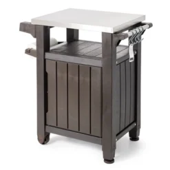 Keter Unity Portable 40 Gal Outdoor Table And Storage Cabinet W/ Accessory Hooks, Stainless Steel Top For Patio Kitchen Island Or Bar Cart -Garden & Outdoors GUEST 46726c25 39fe 4d53 8f0e 5f528ff3dd7e