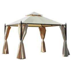 Outsunny 10' X 10' Steel Outdoor Patio Gazebo With Polyester Privacy Curtains, Two-Tier Roof For Air, & Large Design -Garden & Outdoors GUEST 46e3b352 a24d 4ef4 bf8f b6a964123639