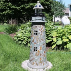 Sunnydaze Decor Sunnydaze Outdoor Backyard Garden Nautical Lighthouse Solar LED Pathlight Statue Figurine - 36" - Cobblestone -Garden & Outdoors GUEST 47bbee14 13fc 4047 a2c1 c7146f2e8bed