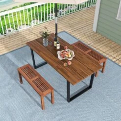 Costway Patio Backless Bench 2-Seater Outdoor Dining Bench Solid Wood Garden Backyard -Garden & Outdoors GUEST 481d1878 6947 4d79 9538 682946078f7d