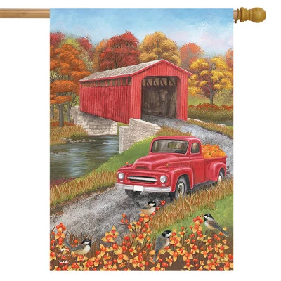 Briarwood Lane Autumn Bridge House Flag Fall Pickup Truck Covered Bridge 28" X 40" 3 Briarwood Lane Autumn Bridge House Flag Fall Pickup Truck Covered Bridge 28" X 40"