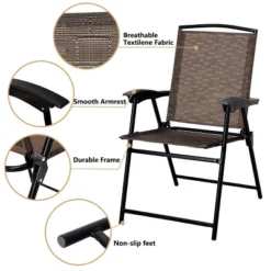 Costway 3PC Bistro Patio Garden Furniture Set 2 Folding Chairs Glass Table Top Steel -Garden & Outdoors GUEST 4a64f840 0745 474e a7e9 5911297c30ad