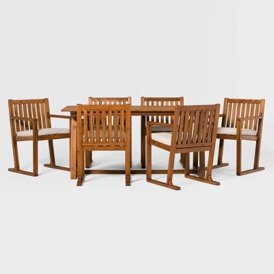 Saracina Home 7pc Modern Slatted Acacia Outdoor Dining Set With Trapezoid Legs 7 Saracina Home 7pc Modern Slatted Acacia Outdoor Dining Set With Trapezoid Legs - Image 5
