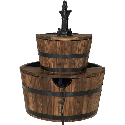 Sunnydaze Decor Sunnydaze 23"H Electric Fir Wood 2-Tier Farmhouse Barrel With Metal Decorative Hand Pump Outdoor Water Fountain 8 Sunnydaze Decor Sunnydaze 23"H Electric Fir Wood 2-Tier Farmhouse Barrel With Metal Decorative Hand Pump Outdoor Water Fountain - Image 6