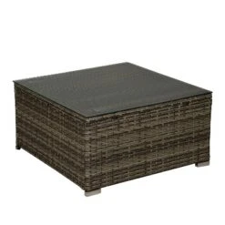 3pc Outdoor Rattan Wicker Conversation Set With Accent Table & Sectional - Brown/Blue - GODEER -Garden & Outdoors GUEST 4c40b2e2 c30f 420b 9771 f5bb579188c3