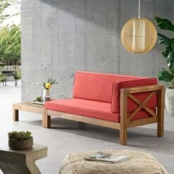 2pc Brava Outdoor Acacia Wood Right Arm Loveseat & Coffee Table With Cushion Teak/Red - Christopher Knight Home 13 2pc Brava Outdoor Acacia Wood Right Arm Loveseat & Coffee Table With Cushion Teak/Red - Christopher Knight Home -Garden & Outdoors GUEST 4c5aab9f ed89 4687 8b79 0b83ad4de2ab