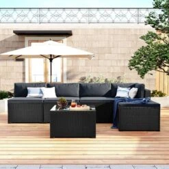 6pc Wicker Patio Conversation Set With Cushions - Black/Gray - GODEER -Garden & Outdoors GUEST 4c9ed4b4 dbb0 4c0b 8ef3 b65b22f40cc1