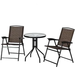 Costway 3PC Bistro Patio Garden Furniture Set 2 Folding Chairs Glass Table Top Steel -Garden & Outdoors GUEST 4e70f836 9183 4be5 9224 09fb9916759b