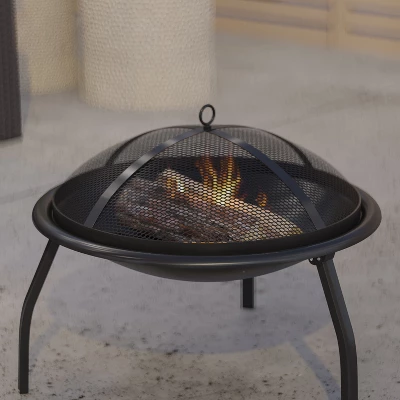Merrick Lane Fire Pit 22.5" Iron Folding Wood Burning Outdoor Fire Pit For Patio, Backyard, Camping, Picnics With Spark Screen And Poker 3 Merrick Lane Fire Pit 22.5" Iron Folding Wood Burning Outdoor Fire Pit For Patio, Backyard, Camping, Picnics With Spark Screen And Poker