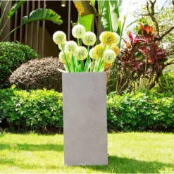 Rosemead Home & Garden, Inc.14" Wide Square Concrete/Fiberglass Modern Indoor/Outdoor Planter Weathered Gray