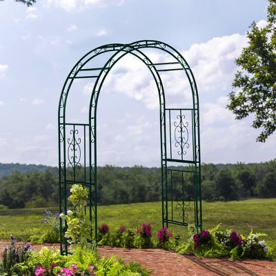 Evergreen Montebello Iron Garden Arbor, Forest Green- 53 X 84 X 23 Inches Fade And Weather Resistant Outdoor Decor 4 Evergreen Montebello Iron Garden Arbor, Forest Green- 53 X 84 X 23 Inches Fade And Weather Resistant Outdoor Decor - Image 2