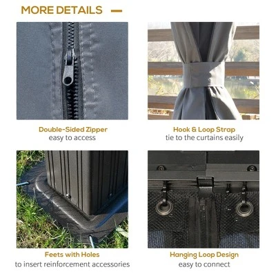 Outsunny Patio Gazebo 10' X 12', Netting & Curtains, 2 Tier Double Vented Steel Roof, Hardtop, Ceiling Hooks, Rust Proof Aluminum, Gray 6 Outsunny Patio Gazebo 10' X 12', Netting & Curtains, 2 Tier Double Vented Steel Roof, Hardtop, Ceiling Hooks, Rust Proof Aluminum, Gray - Image 4