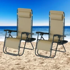 Lavish Home Zero Gravity Chairs Folding Recliners, Set Of 2, Beige -Garden & Outdoors GUEST 51b404d8 470c 471f a7c8 3e8341eaba09