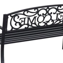 Outsunny 50" Outdoor Metal Welcome Bench, Powder Coated Cast Iron Sign & Steel Frame, 2 Person Bench With Antique Vine Motifs & Slatted Seat, Black -Garden & Outdoors GUEST 51e8788d e83e 4e4b a762 f886fb39d32e