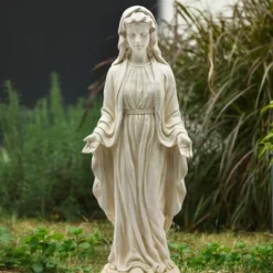 LuxenHome 30.5" H Virgin Mary Indoor Outdoor Statue Garden Statues, Gray Or Ivory -Garden & Outdoors GUEST 520647ec 9e96 4997 8458 bb1a6d88b755