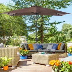 Outsunny 9' X 7' Patio Umbrella Outdoor Table Market Umbrella With Crank, Solar LED Lights, 45° Tilt, Push-Button Operation, For Deck, Backyard, Pool And Lawn