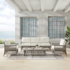 4pc Thatcher Outdoor Steel Conversation Set Creme/Driftwood - Crosley -Garden & Outdoors GUEST 532761d7 c052 4fcc 90ac e6a46b965b45