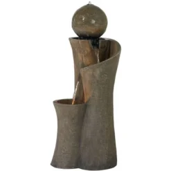 John Timberland Modern Sphere Curve Zen Outdoor Floor Water Fountain 39 1/2" With LED Light For Exterior Garden Yard Lawn -Garden & Outdoors GUEST 53e21d99 ddf9 4f1e b03c b825481c54df
