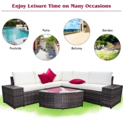 Costway 6PCS Rattan Furniture Set Conversation Cushioned Sofa Armrest Garden TurquoiseWhite 16 Costway 6PCS Rattan Furniture Set Conversation Cushioned Sofa Armrest Garden TurquoiseWhite -Garden & Outdoors GUEST 546f05a9 148c 4dc7 8d17 c385d6d60353