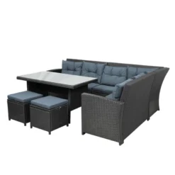 6pc Wicker Patio Conversation Set With Glass Table Ottomans & Cushions - Black/Dark Gray - GODEER 21 6pc Wicker Patio Conversation Set With Glass Table Ottomans & Cushions - Black/Dark Gray - GODEER -Garden & Outdoors GUEST 5498f313 587f 40b7 9dee fab1d70140b4