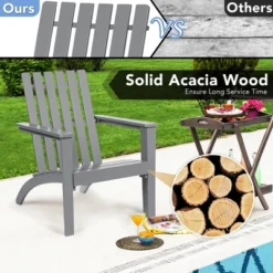 Costway 3PCS Patio Adirondack Chair Side Table Set Solid Wood Garden Deck Grey -Garden & Outdoors GUEST 54c62b35 90a4 4212 9064 de00f030dbec