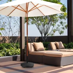 Costway 50 Lbs Round Resin Patio Umbrella Base Stand Holder W/ Lockable Wheels -Garden & Outdoors GUEST 55069e54 1c27 4ac7 b282 ae690097f526