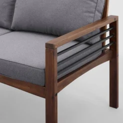 Saybrook Modern Metal And Wood Patio Loveseat - Gray/Dark Brown - Saracina Home -Garden & Outdoors GUEST 552352ef 3e24 41f9 9609 1cdc37ebecff