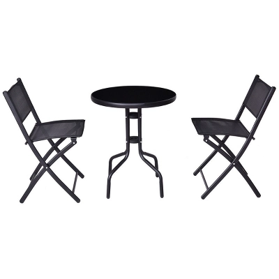 Costway 3 Pcs Bistro Set Garden Backyard Table Folding Chairs Outdoor Patio Furniture 3 Costway 3 Pcs Bistro Set Garden Backyard Table Folding Chairs Outdoor Patio Furniture