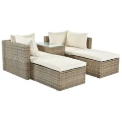 5pc Wicker Patio Seating Set With Cushions - Brown/Beige - GODEER -Garden & Outdoors GUEST 572c3fe4 2041 4645 87b3 5b9324c13d0e