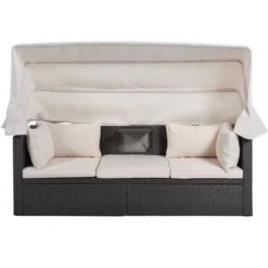 4pc Outdoor Wicker Rectangle Daybed With Canopy & Cushions - Beige - GODEER -Garden & Outdoors GUEST 59cd7e55 8ac4 4740 82a9 1fda57840d75