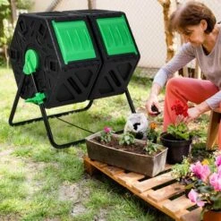 Costway Dual Chamber Compost Tumbler Outdoor Rotating Chamber Compost Bin 34.5 Gallon -Garden & Outdoors GUEST 5abfbb3c bc82 466d 8ebc 72d251284464