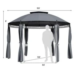 Tangkula 11.5'Outdoor Patio Round Dome Gazebo Canopy Shelter Double Roof Steel Gray -Garden & Outdoors GUEST 5ad6b7ce f481 4019 bfac f381a526022e