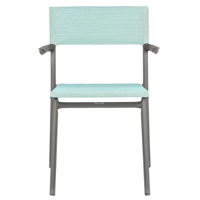 Lafuma Batyline Duo ORON Weather Resistant Aluminum Stackable Outdoor Dining Armchair With 287 Pound Capacity, Titanium/Mistral Blue (Set Of 2) 3 Lafuma Batyline Duo ORON Weather Resistant Aluminum Stackable Outdoor Dining Armchair With 287 Pound Capacity, Titanium/Mistral Blue (Set Of 2)
