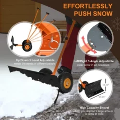 OUTSUNNY HOMCOM Heavy-Duty Snow Shovel Rolling Pusher With 29'' Blade, 10'' Wheels And Angle-Adjustable Handle -Garden & Outdoors GUEST 5bb8db98 6358 4252 8314 036cb551eac3