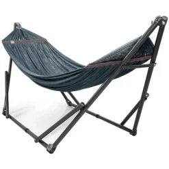 Tranquillo Universal 106.5 Inch Double Hammock Swing With Adjustable Powder-Coated Steel Stand And Carry Bag For Indoor Or Outdoor Use, Gray