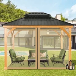 Aoodor Gazebo Netting Black 12' X 10' Polyester Screen Replacement 4 Panel Sidewalls For Patio (Only Netting) -Garden & Outdoors GUEST 5c6a28e8 1071 49e7 a845 8c42fd31cbf5 1