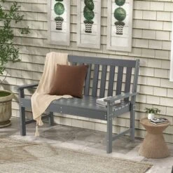 Costway Garden Bench All-Weather HDPE 2-Person Outdoor Bench For Front Porch Backyard -Garden & Outdoors GUEST 5e9f9165 77d8 4bbc 8f68 eacf90ca827a