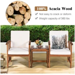 Costway 3PC Outdoor Patio Sofa Furniture Set Solid Wood Cushioned Conversation Set White -Garden & Outdoors GUEST 5ed37f37 1410 4404 b56f 3b2ae4f4e8e6