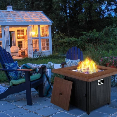 5pc Patio Dining Set With Fire Pit Table & Wicker Rattan 360 Swivel Chairs - Captiva Designs 5 5pc Patio Dining Set With Fire Pit Table & Wicker Rattan 360 Swivel Chairs - Captiva Designs - Image 3