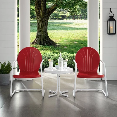 Griffith 3pc Metal Conversation Seating Set - Red - Crosley 3 Griffith 3pc Metal Conversation Seating Set - Red - Crosley