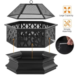 Yaheetech 26" Steel Fire Pit Outdoor Fireplace, Black -Garden & Outdoors GUEST 613d09e8 f1de 4609 9c62 6cccb3084fac