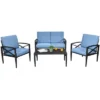 Costway 4PCS Patio Furniture Set Aluminum Frame Cushioned Sofa Chair Coffee Table Blue -Garden & Outdoors GUEST 61433ae0 da11 4ff6 9a79 5cf66bd2d3d7