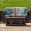 Flash Furniture Chocolate Brown Faux Rattan Loveseat With All-Weather Beige Cushions -Garden & Outdoors GUEST 62941d2a 07d1 4d9d acc2 31e41d989297